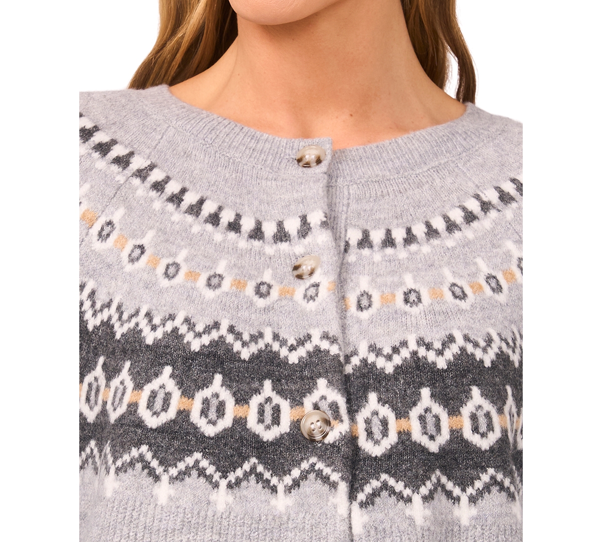 CeCe Women's Fair Isle Raglan Long Sleeves Cardigan