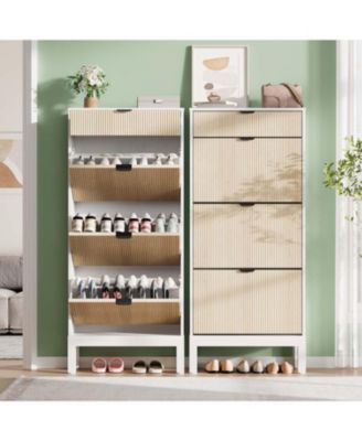 Shoe Storage Cabinet with 3 Flip Drawers and 1 Drawer, Entryway Shoe Organizer with Adjustable Shelves and Metal Legs, Space-Saving Narrow Rack Cabinet for Entryway, Hallway, Front Door