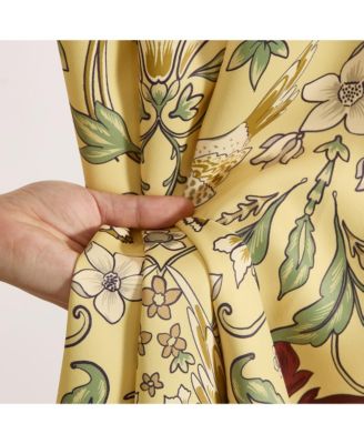 Florence Floral & Birds Patterned Window Back Tab Rod Pocket Curtains Bedroom - Light Blocking Darkening Window Panels, Set of 2