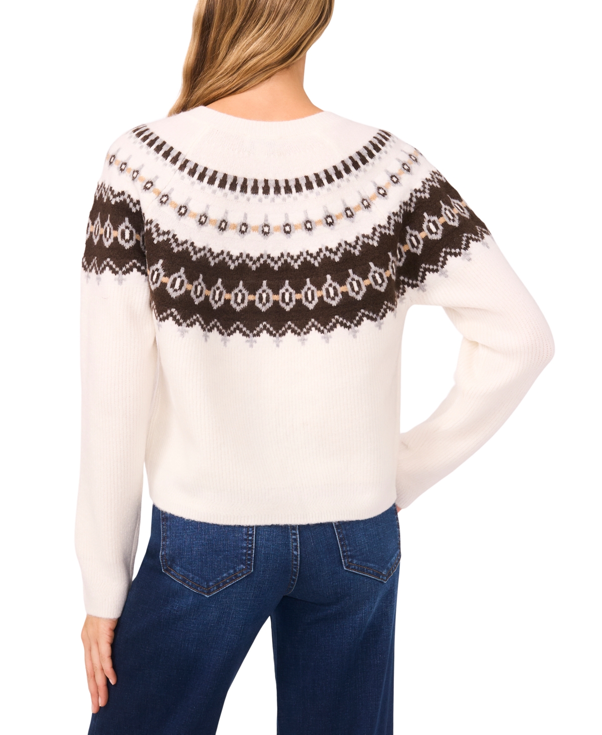 CeCe Women's Fair Isle Raglan Long Sleeves Cardigan