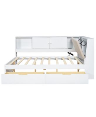 L-Shaped Daybed with Storage Bookcase & USB