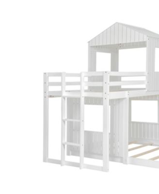 Wooden Twin Over Full Bunk Bed with Playhouse