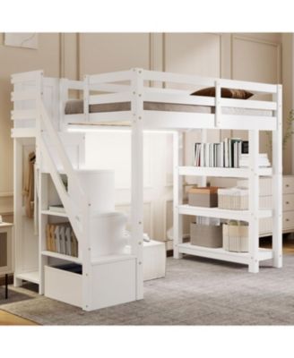 Loft Bed with Shelves Staircase & Wardrobe