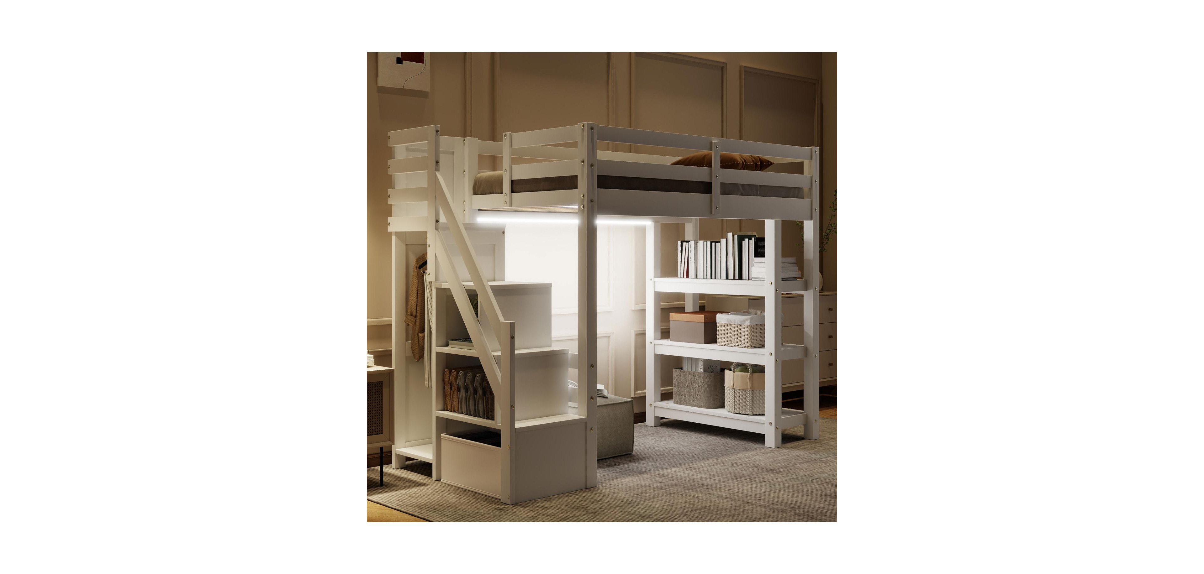 Streamdale Furniture Loft Bed with Shelves Staircase & Wardrobe