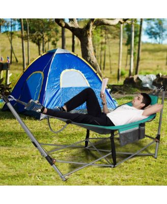 Folding Hammock Indoor & Outdoor Hammock with Side Pocket & Iron Stand