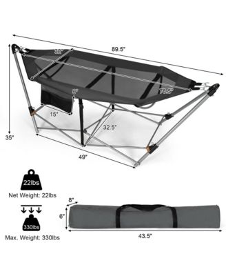 Folding Hammock Indoor & Outdoor Hammock with Side Pocket & Iron Stand