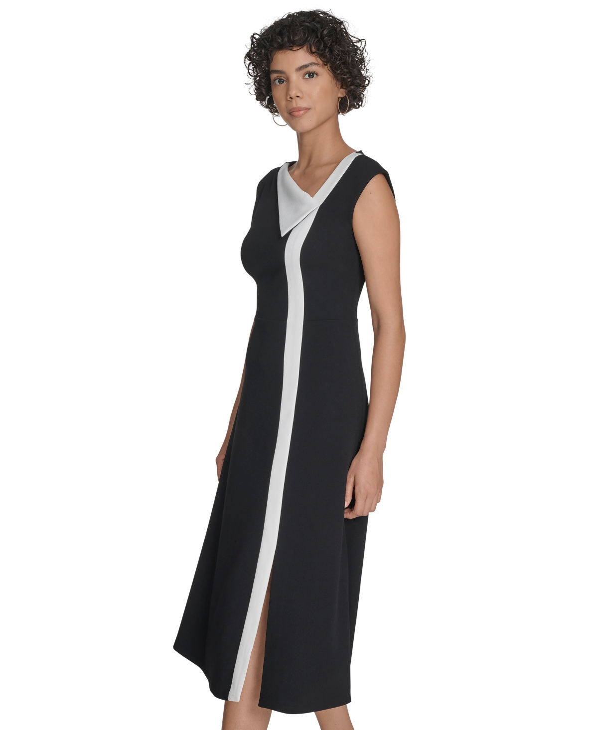 Calvin Klein Colorblock Sleeveless Fit & Flare Midi Dress In Black