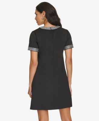 Women's Short Sleeve Bling Trim Shift Dress