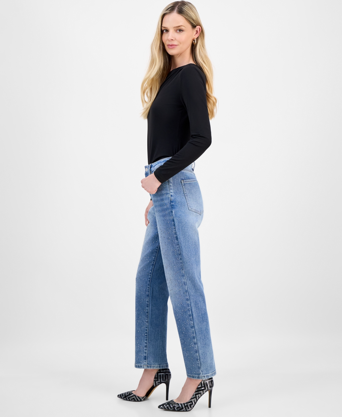I.n.c. International Concepts Petite Embellished High-Rise Straight Jeans, Macy's Exclusive
