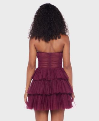 Juniors' Strapless Shirred Bodice Dress