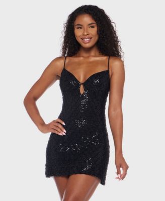 Juniors' Strappy Sequin Embellished V-Neck Short Dress