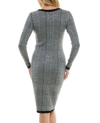 Juniors Sequin Plaid Midi Sweater Dress