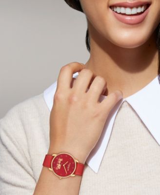 Women's Elliot Red Leather Strap New Year Watch, 36mm