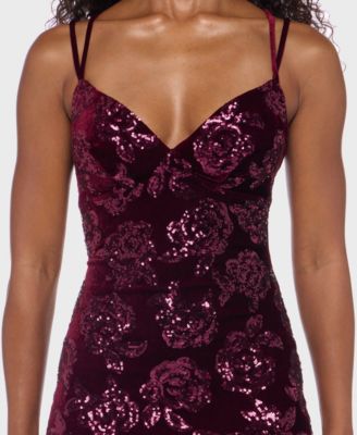 Juniors' Sequin Embellished Sweetheart Neck Short Dress