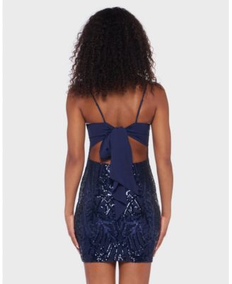 Juniors' Sequined Chiffon-Tie Bodycon Dress