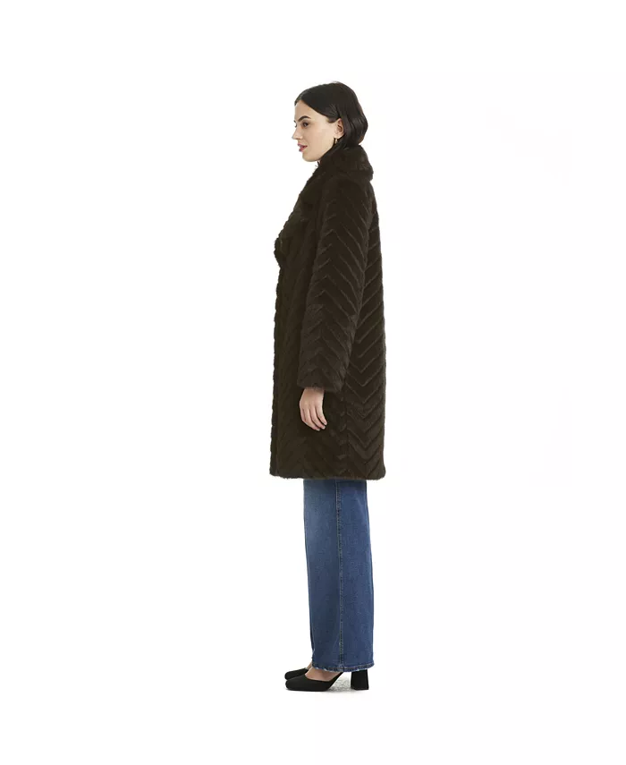 Women's Chevron Textured Faux-Fur Coat - thumbnail 3