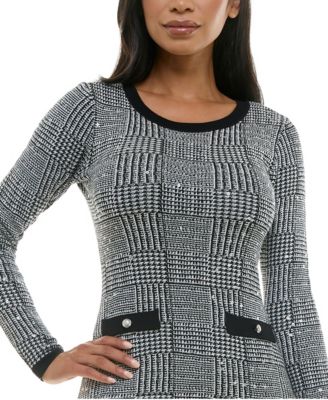 Juniors Sequin Plaid Midi Sweater Dress