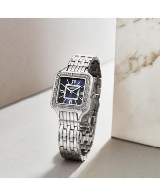 Confidant 4020 Women s Square Watch – Quartz Movement, 27mm Case, Crystal-Accented Bezel, Stainless Steel Bracelet