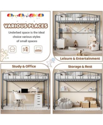 Loft Bed Twin Size, Heavy Duty Metal Loft Bed Frame with Arched Guardrail and Safety Ladder, Space-Saving, No Box Spring Needed, Matte Gray