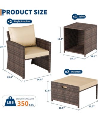 5-Piece High Back Patio Conversation Set with 2 Ottomans and Table, All-Weather PE Rattan Lounge Chairs with Soft Cushions, Ideal for Balcony, Porch, Garden, and Poolside Relaxation