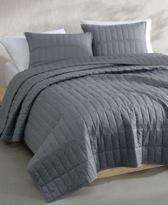 Washed Percale Solid Cotton 3-Pc. Quilt Set, King