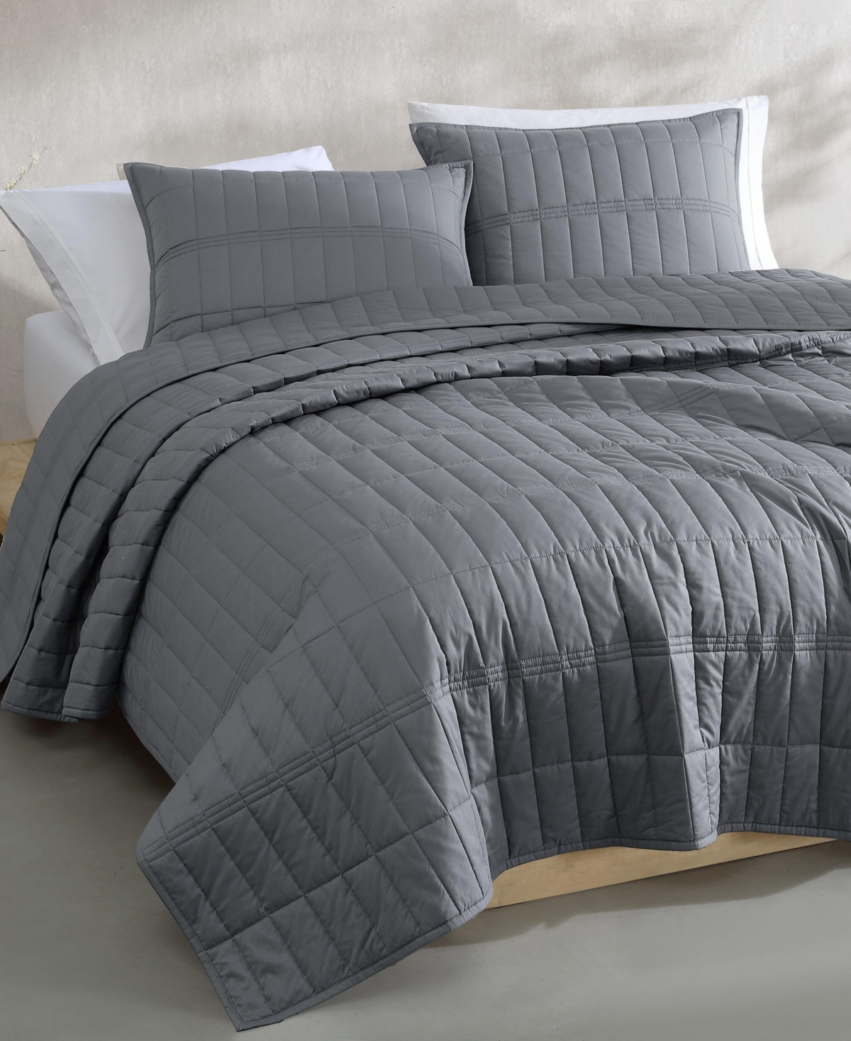 Calvin Klein Washed Percale Solid Cotton 3-pc. Quilt Set, King In Gray