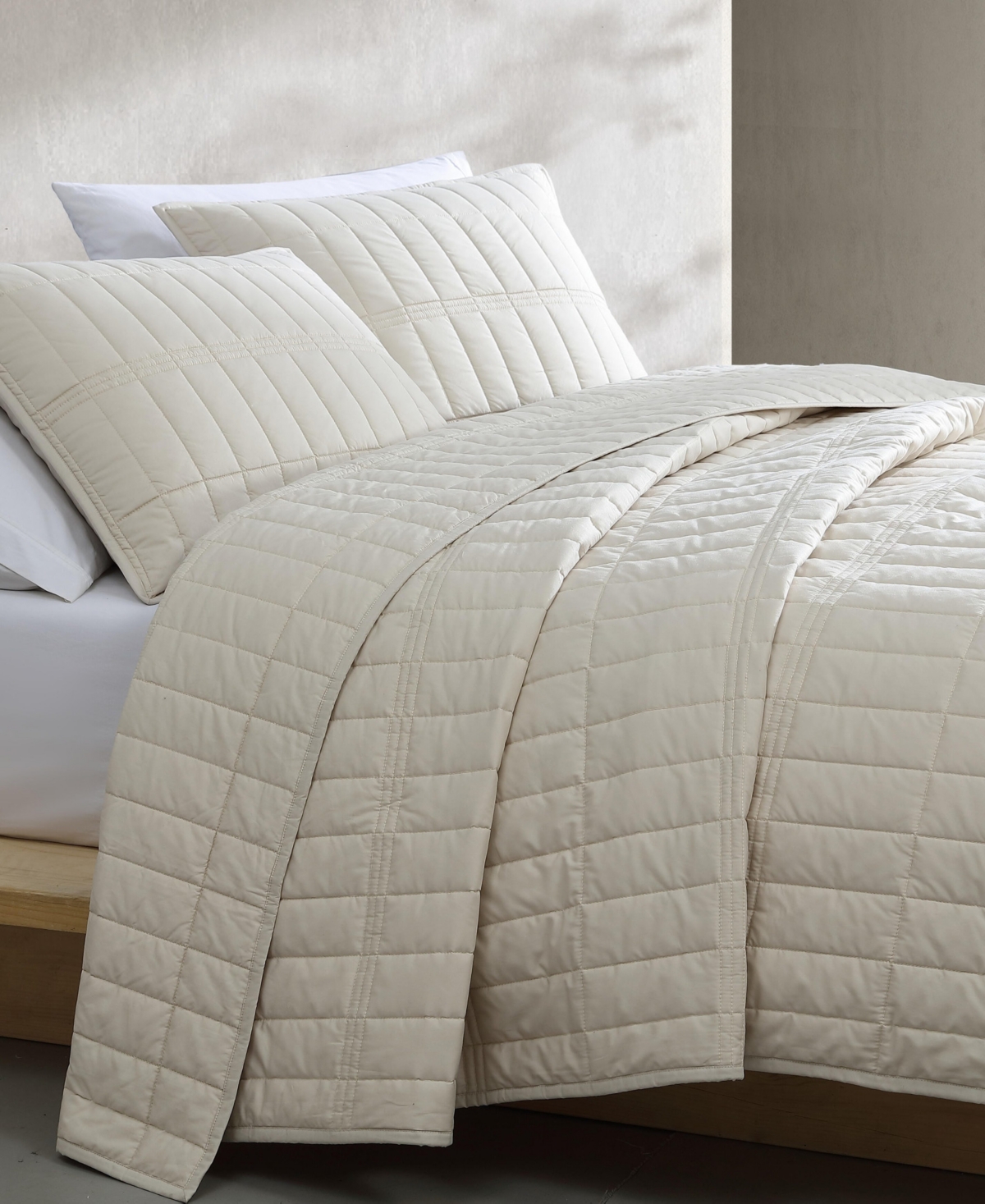 Calvin Klein Washed Percale Solid Cotton 3-pc. Quilt Set, King In Neutral