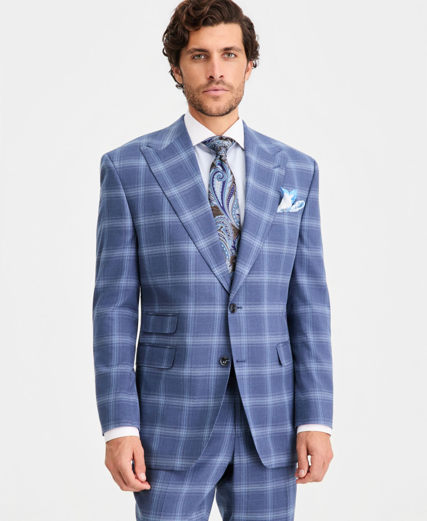 Мужские комплекты Tayion Collection Classic-Fit Navy Windowpane Suit Separates, цвет: Тёмно-синий — фото 3