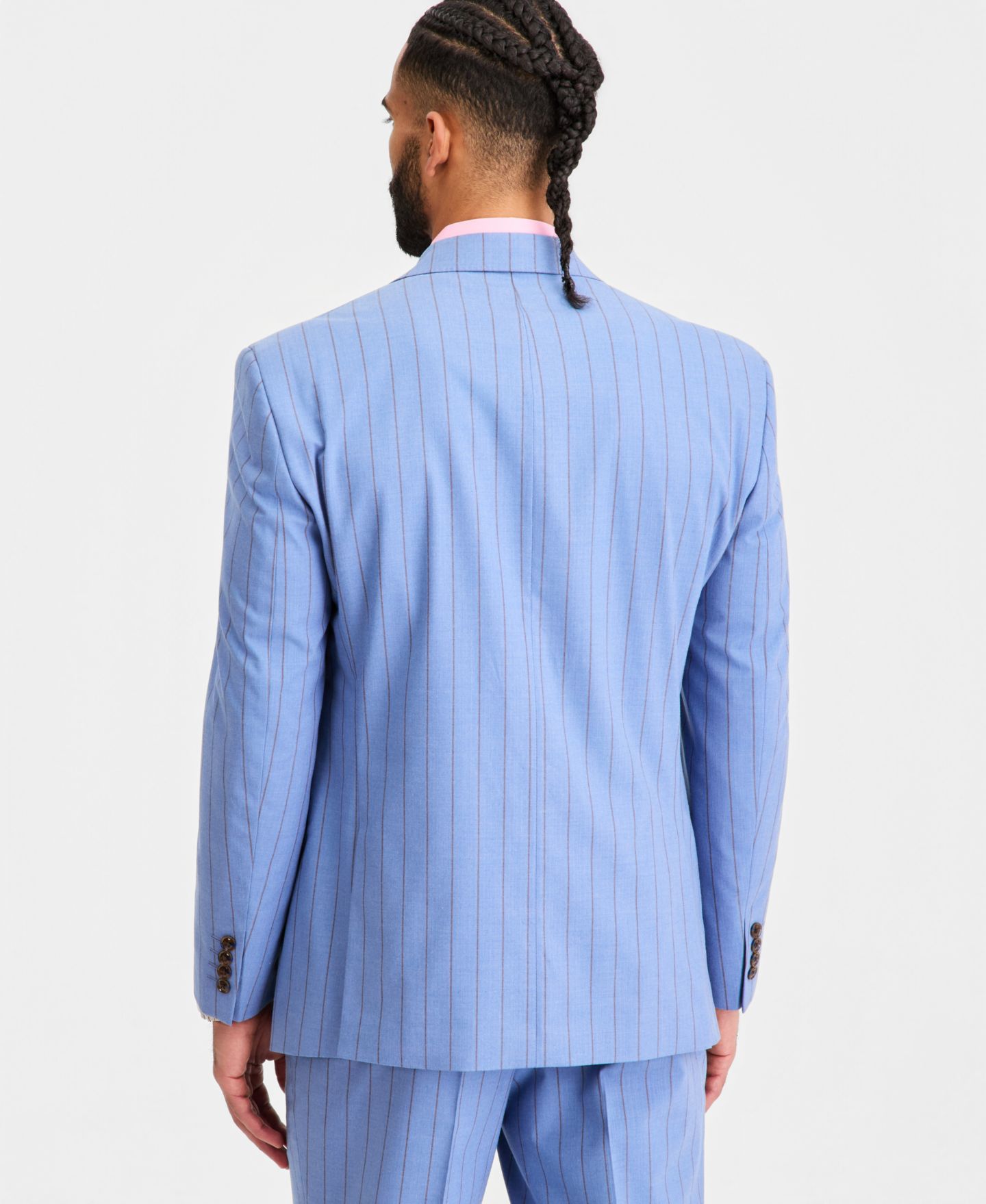 Мужские куртки Tayion Collection Classic-Fit Blue Pinstripe Suit Separates, цвет: Синий — фото 4
