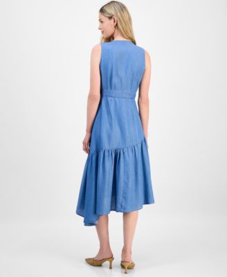 Petite Surplice-Neck Sleeveless Dress, Macy's Exclusive 