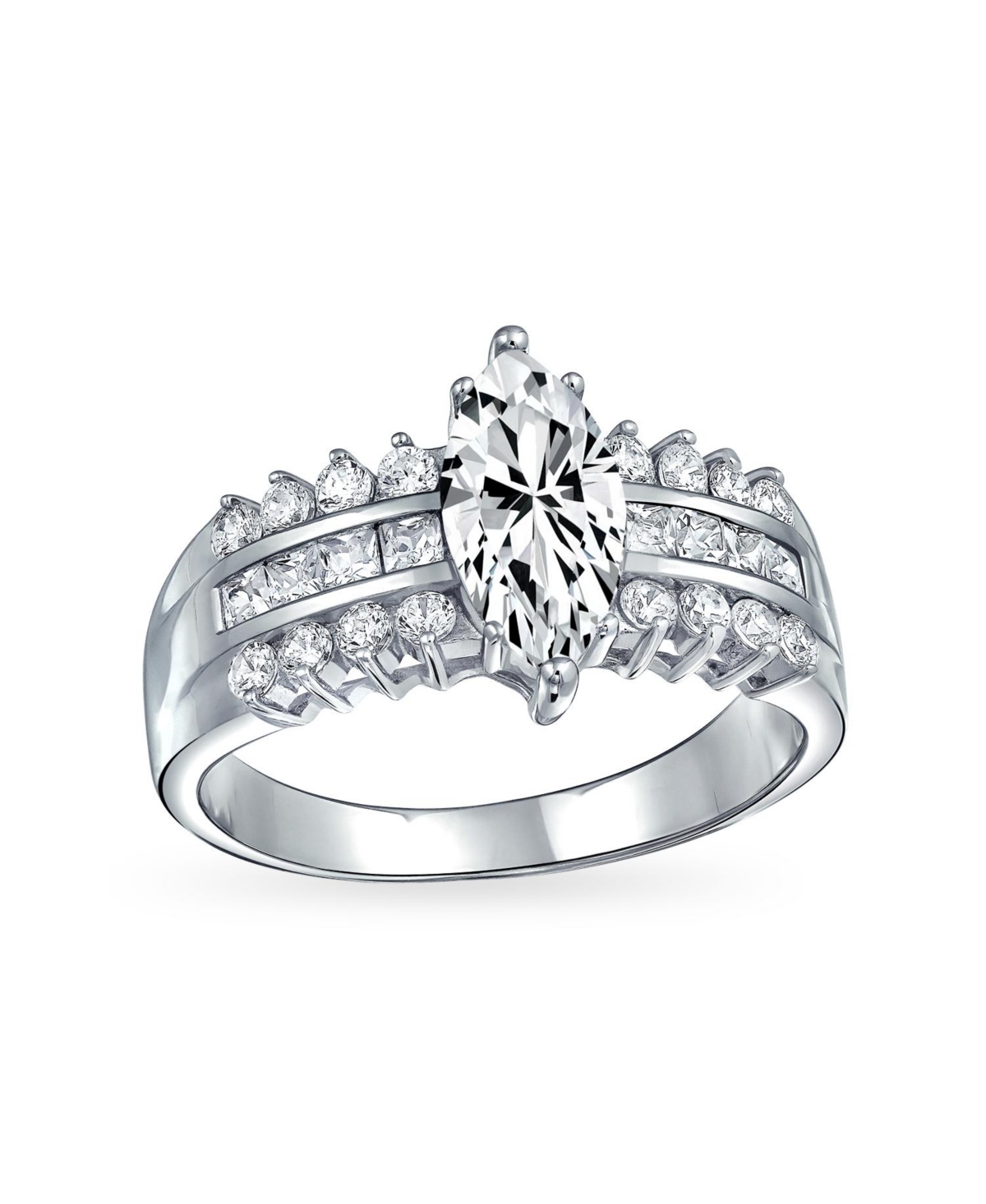 Bling Jewelry European Old World Style 2.5CT Marquise Cz Solitaire Promise Ring with Triple Row Band in Sterling Silver