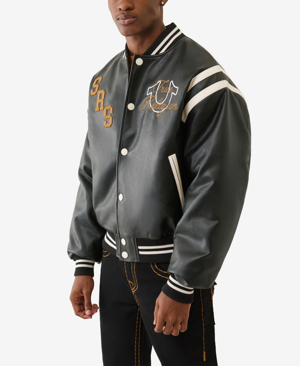 True Religion Men's Retro Varsity Long Sleeve Jacket In Green