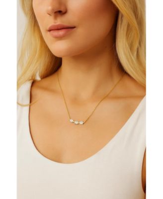 18K Gold Plated Sterling Silver Necklace with Three Round Cut Cubic Zirconia Stones