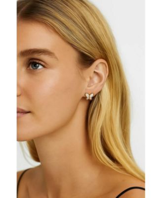Gold Butterfly Stud Earrings Featuring Mother of Pearl Inlay