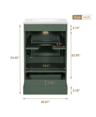 20" Solid Wood And MDF Soft-Close Door, U-Shaped Shelf, Drawer and Storage Rack Bathroom Vanity with Ceramic Sink