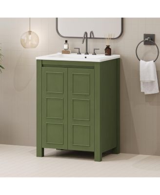 24" Small Bathroom Vanity with Ceramic Sink, 2 Soft-Close Doors and Adjustable Shelf