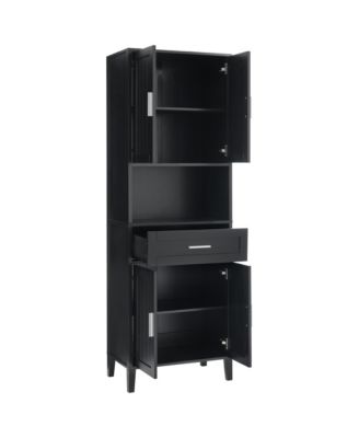 CASAINC 70.9-Inch Tall Freestanding Bathroom Storage Cabinet with Drawer, 4 Soft-Close Doors, Adjustable Shelves & Open Storage