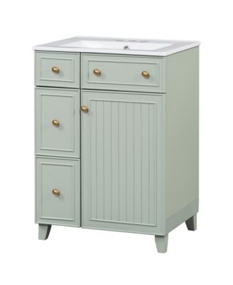 24" Bathroom Vanity Cabinet with Ceramic Sink, 2 Drawers and 1 Storage Door