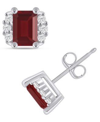 Gemstone and Diamond 1/3" Stud Earrings in 10K White Gold (also in 10K Yellow Gold)