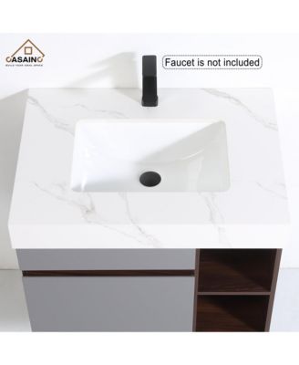 30-Inch Wall-Mounted Bathroom Vanity with Quartz Countertop and Double Topmount Sinks