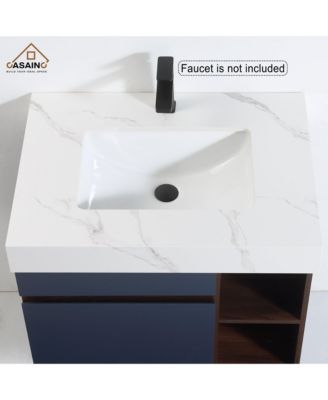 30-Inch Wall-Mounted Bathroom Vanity with Quartz Countertop and Double Topmount Sinks