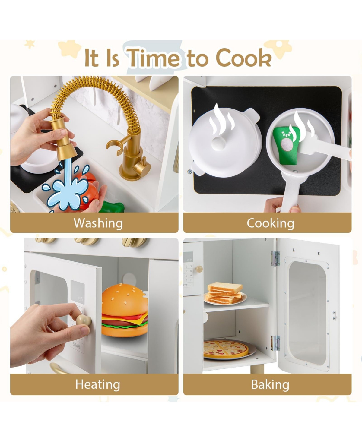 Mecale Kids Kitchen Set Pretend Play Kitchen with Stoves Faucet Sink Telephone Microwave and Oven-White