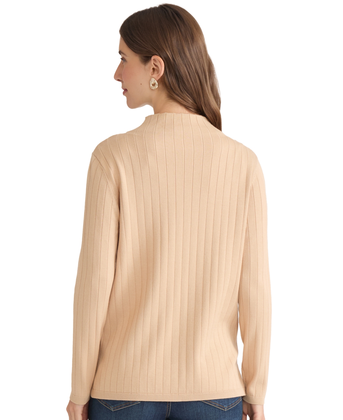 Jones New York Women's Wide Rib Funnel Neck Sweater In Brown