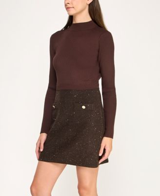 Juniors Sequin Textured Skirt Fitted Sweater Dress