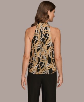 Women's Pleated Shoulder Novelty Burnout Halter Top