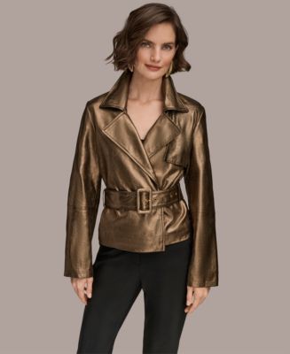 Donna Karan New York Women's Front Zip Metallic Leather Jacket