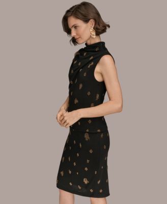 Women's Sleeveless Metallic Beaded Mock Neck Top