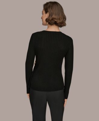 Women's Ribbed V-Neck Long Sleeve Sweater