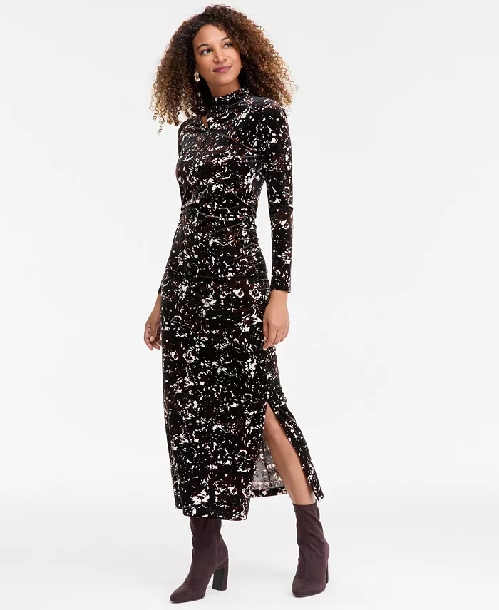 Women's Velvet Shoulder Cutout Midi Dress