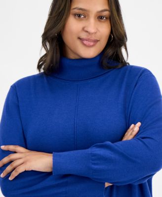 Plus Size Pintuck Mock-Neck Long-Sleeve Sweater